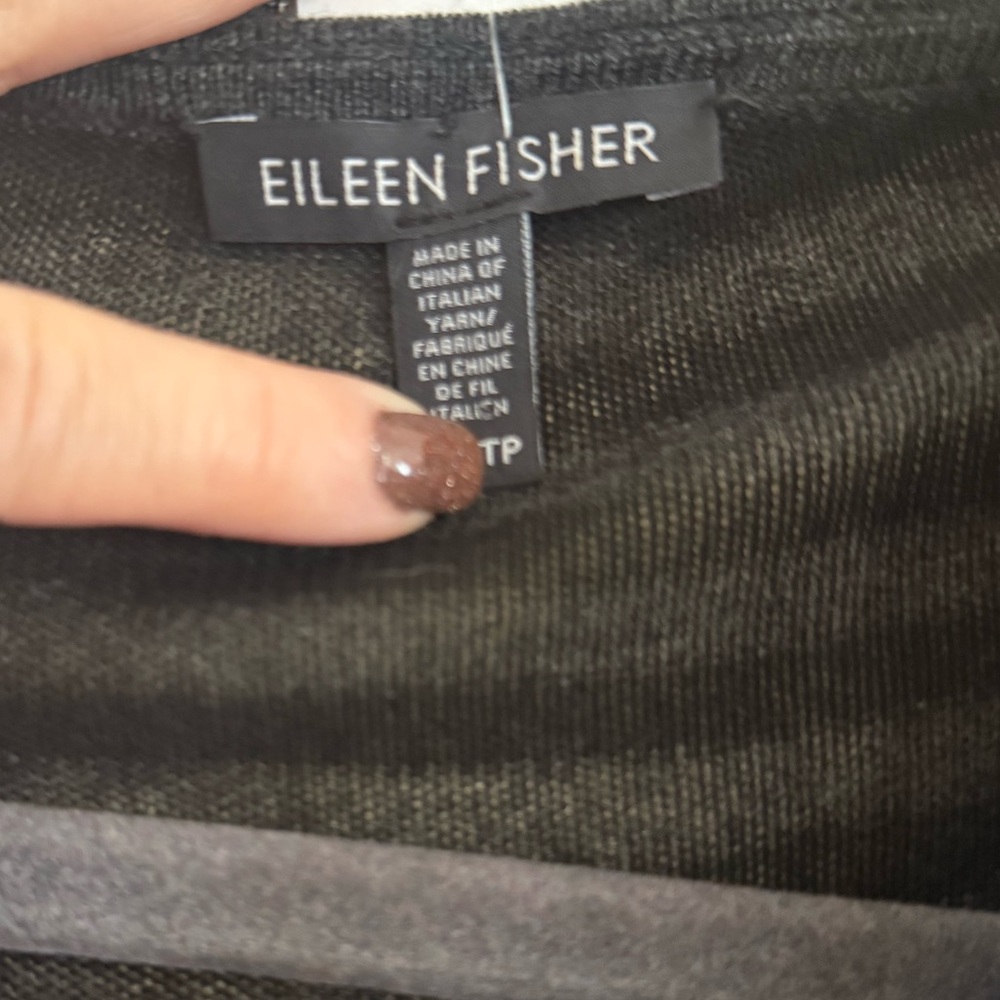 Eileen Fisher Black/Charcoal Striped Cowl Neck Sweater, XS - Picture 2 of 6